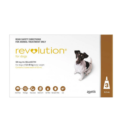 Revolution 12% Cafe Perros de 5.1 a 10 kg Caja x 3 und en presentación antiparasitaria para mascotas según rango de peso
