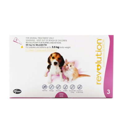 Revolution 12% Rosado Perros y Gatos de 0 a 2.5 kg Caja x 3 und en presentación antiparasitaria para mascotas según rango de peso