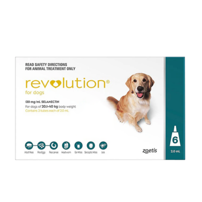 Revolution 12% Verde Perros de 20.1 a 40 kg Caja x 3 und en presentación antiparasitaria para mascotas según rango de peso
