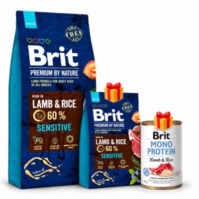 Brit Premium Sensitive de 15 kg con bolsa de 3 kg y lata Brit de 400 g de regalo
