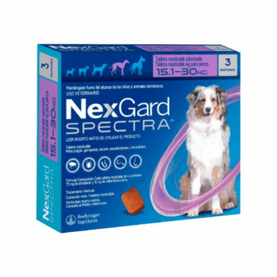 Nexgard Spectra Perro de 15.1 a 30 kg Caja x 3 tabletas en presentación antiparasitaria para mascotas según rango de peso