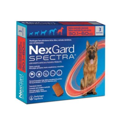 Nexgard Spectra Perro de 30.1 a 60 kg Caja x 3 tabletas en presentación antiparasitaria para mascotas según rango de peso