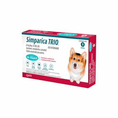 Caja de Simparica Trio 24 mg Perro de 10 a 20 kg Caja x 3 tabletas antiparasitario para perros