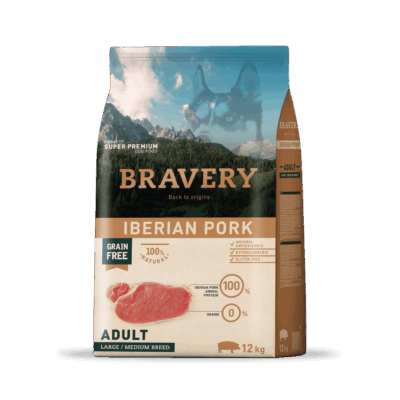 Bravery Iberian Pork Adult Large/Medium Breeds alimento seco monoproteico e hipoalergénica de cerdo ibérico para perros grandes