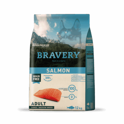 Bravery Salmon Adult Large/Medium Breeds croquetas de pescado monoproteico libre de gluten para perros adultos grandes