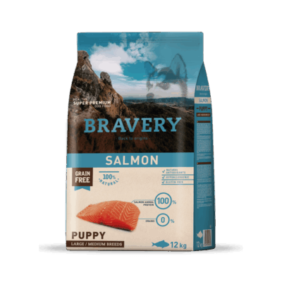 Bravery Salmon Puppy Large/Medium Breeds comida seca monoproteica e hipoalergénica de salmón para cachorros en crecimiento