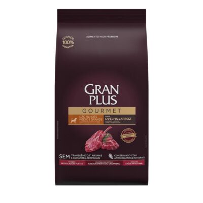 Imagen de Gran Plus Gourmet Cachorro Mediano y Grande Cordero y Arroz 15 kg, nutrición super premium para perros.