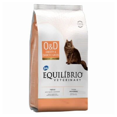 Empaque de Equilibrio Veterinary Cat Obesity & Diabetic OD 2 kg, nutrición especializada para mascotas.