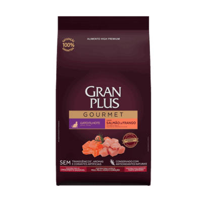 Imagen de Gran Plus Gourmet Gatito Salmon y Pollo 10 kg, nutrición super premium para gatos.